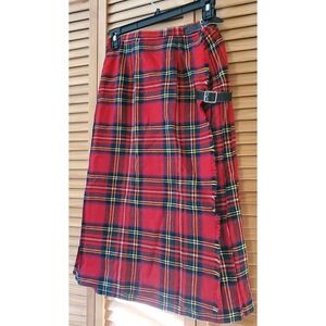 Brendella Wool Pleated Plaid Kilt Wrap Skirt  Buckled Side Made In Ireland Small
